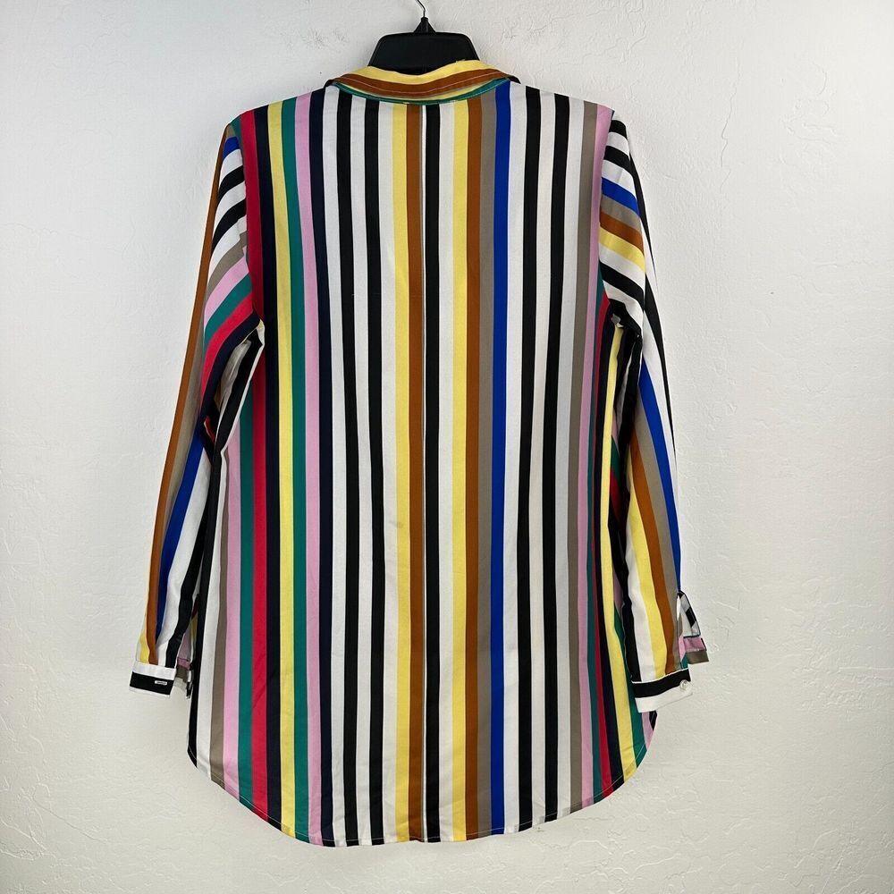 Lena Gabrielle Top Womens M Multi Color Striped High Low Office Contemporary - Picture 2 of 9